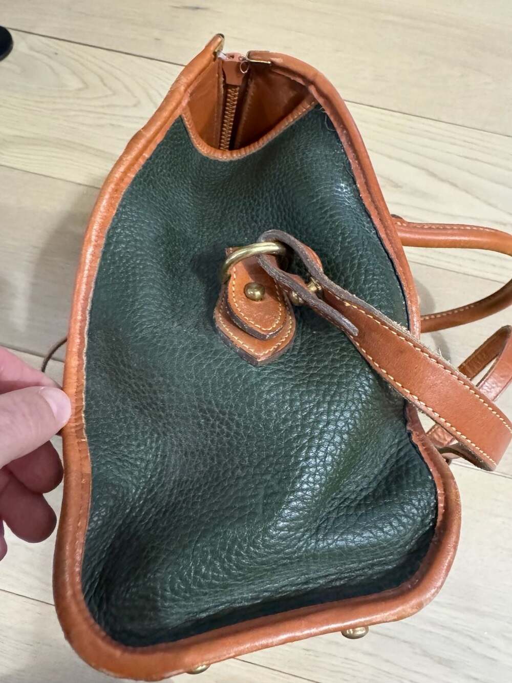 Vintage Dooney & Bourke All-Weather Leather Satchel Bag Green and Tan - Picture 7 of 15